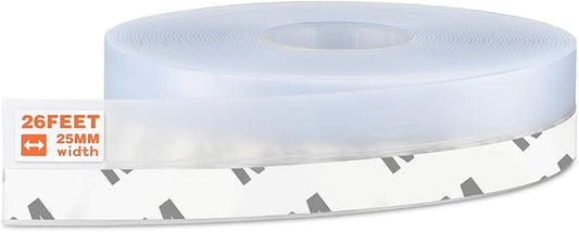 26 Feet Silicone Seal Strip, Door Weather Stripping Window Sealing Tape for Draft Stopper Adhesive Doors Windows and Shower Glass Gaps (Transparent, 25MM)