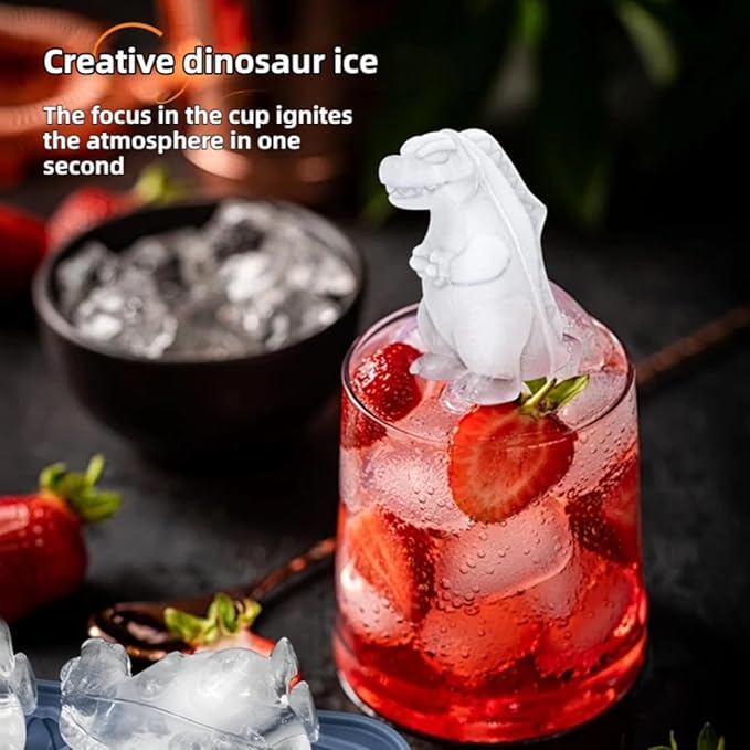 7.48inch Newly Upgraded 4-grid 3D Dinosaur Ice Tray and Covered Silicone Ice Tray, Suitable for Bars, Outdoor and Home Use(1, black)