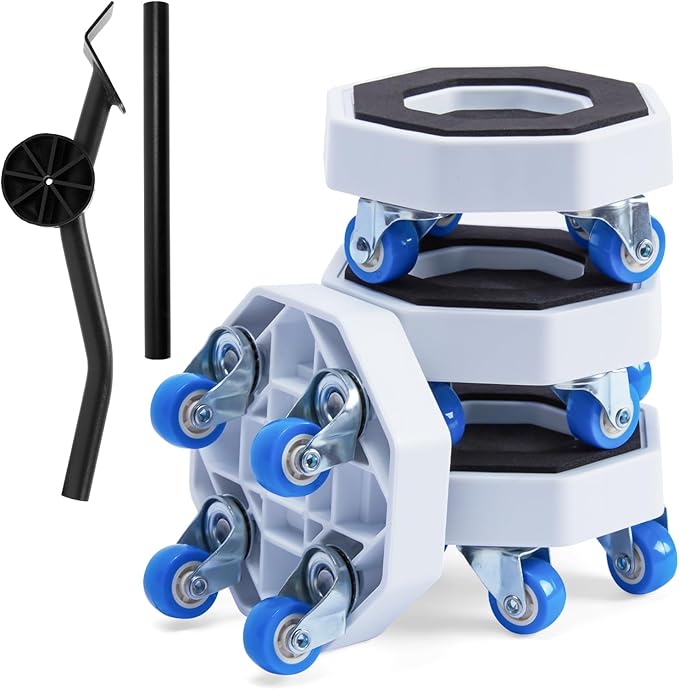 New Upgrade Furniture Sliders, Furniture Lift Heavy Duty Furniture Moving System with Roller Dolly Set Mover Tool Set750LBS- 4 Hexagonal Sliders with 4 Blue Wheels and Moving Rod