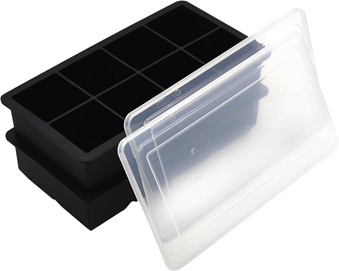 Bangp Large Ice Cube Tray for Whiskey,2 Pack Stackable Big Ice Cube Molds Make 16 Big Whiskey Ice Cubes,Easy Release Square Ice Cube Maker for Cocktails,Whiskey,Soups and Frozen Treats