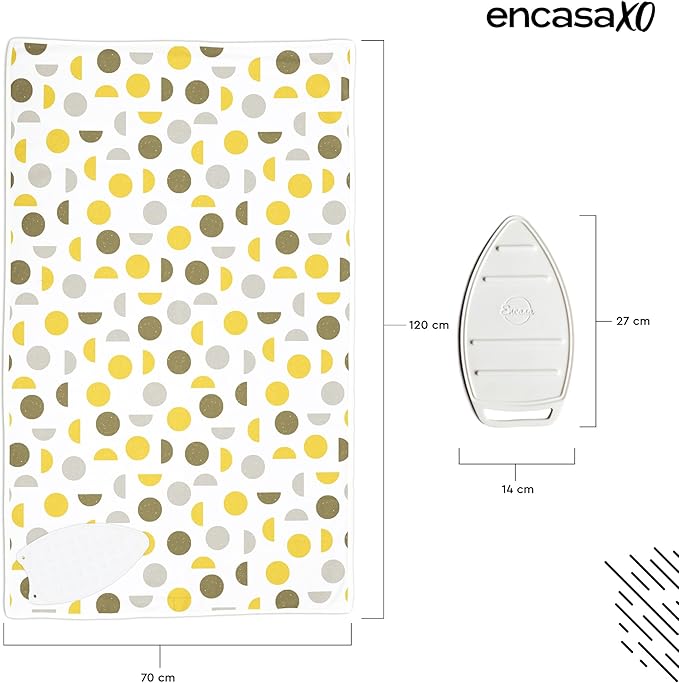 Encasa XO Ironing Mat/Pad (Large 48"x28") with 3mm Padding & Silicone Iron Rest for Steam Pressing on Tabletop or Bed - Heat Resistant, Portable, Quilting & Travel Blanket - Yellow Moon
