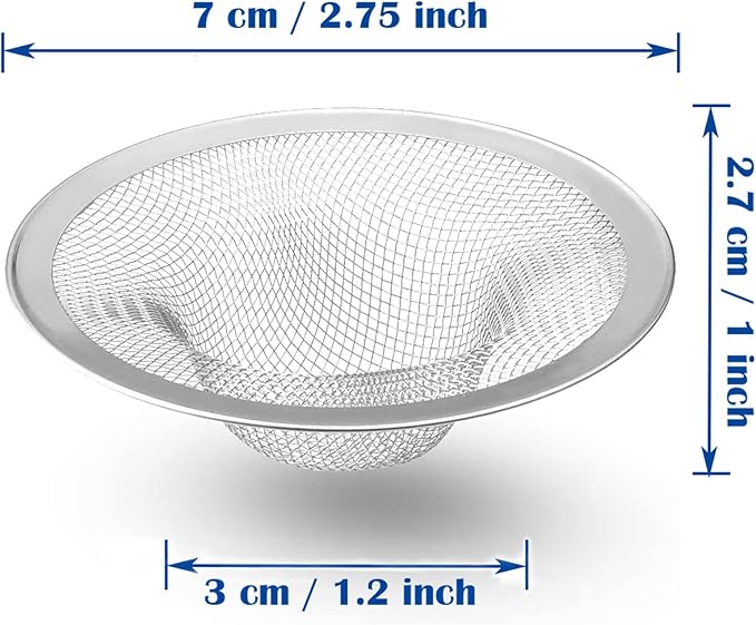 2 pcs Heavy Duty Stainless Steel Slop Basket Filter Trap, 2.75" Top / 1" Mesh Metal Sink Strainer,Perfect for Kitchen Sink/Bathroom Bathtub RV Wash Basin Floor Drain Balcony Drain Hole