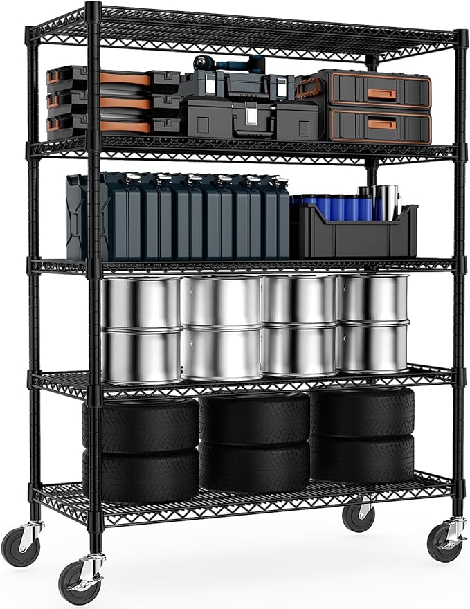 Garage Shelving 5 Tier Industrial Metal Shelving Units for Commercial, Basement, Pantry, Warehouse, School, Black Heavy Duty Easy Assembly 23.6" D x 53.2" W x 73.6" H