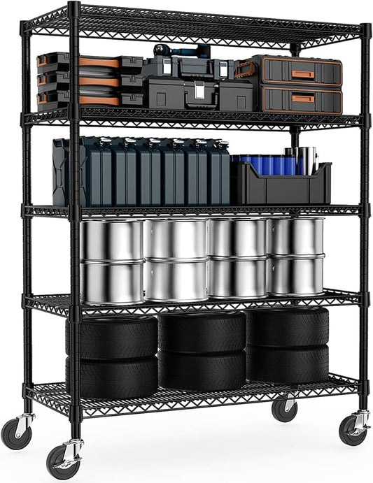 Garage Shelving 5 Tier Industrial Metal Shelving Units for Commercial, Basement, Pantry, Warehouse, School, Black Heavy Duty Easy Assembly 23.6" D x 53.2" W x 73.6" H