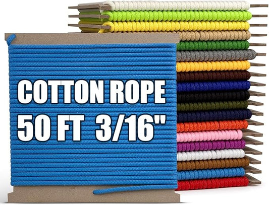 PerkHomy 500lb Cotton Rope 3/16" (5mm) 50 ft Multi Purpose Utility Diamond Braided Cord, Natural Cotton for Clothes Line Camping Crafting Flag Pole, Sky Blue