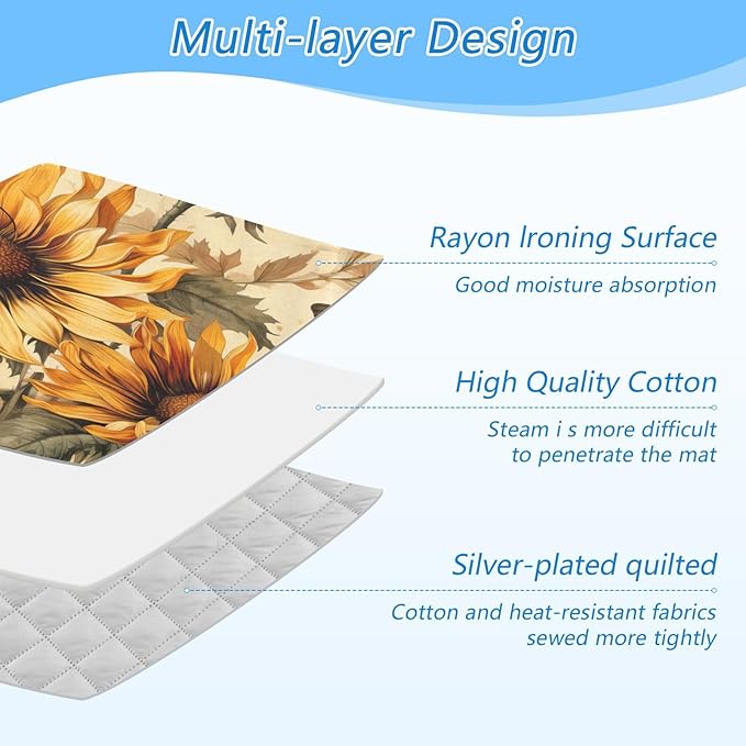 Retro Sunflowers and Butterflies Ironing Mat Thickened Ironing Blanket Travel Portable Double-Side Using Ironing Pad Travel Isolate Heat Pad Cover for Washer Dryer Table Top Countertop 27.6x47.
