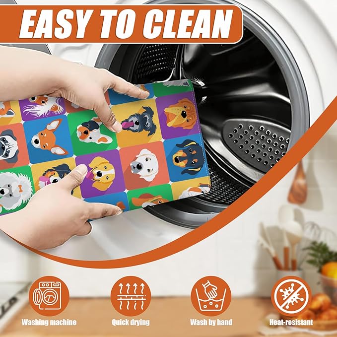 Cute Dogs Dish Drying Mat for Kitchen Counter Microfiber Absorbent Dish Kitchen Drying Mat Draining Reusable Washable for Dishes/Utensils/Counterto