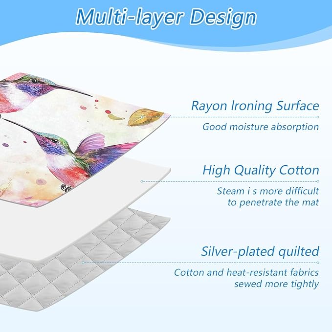 Watercolor Red Hummingbird Ironing Mat for Table top Portable Ironing Pad Blanket for Washer Dryer Countertop Travel