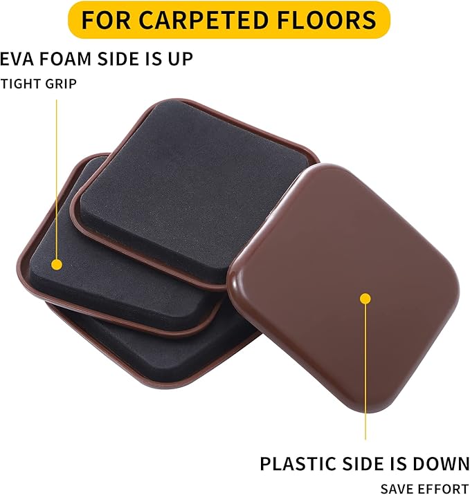 new space 3 Inch Furniture Sliders, 12pcs Sliders for Moving Furniture, Heavy-Duty Furniture Movers Sliders for Carpet, Couch Sliders Protect Carpet Surface and Easily Move Furniture.