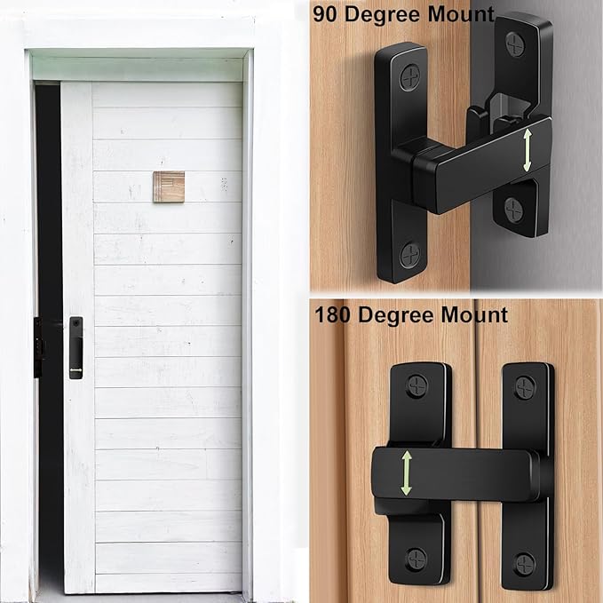 90/180 Degree Barn Door Lock, Small Flip Gate Latches Protect Privacy Sliding Door Latch Lock for Swing Door, Cabinet, Bathroom, Garden, Window, Outdoor