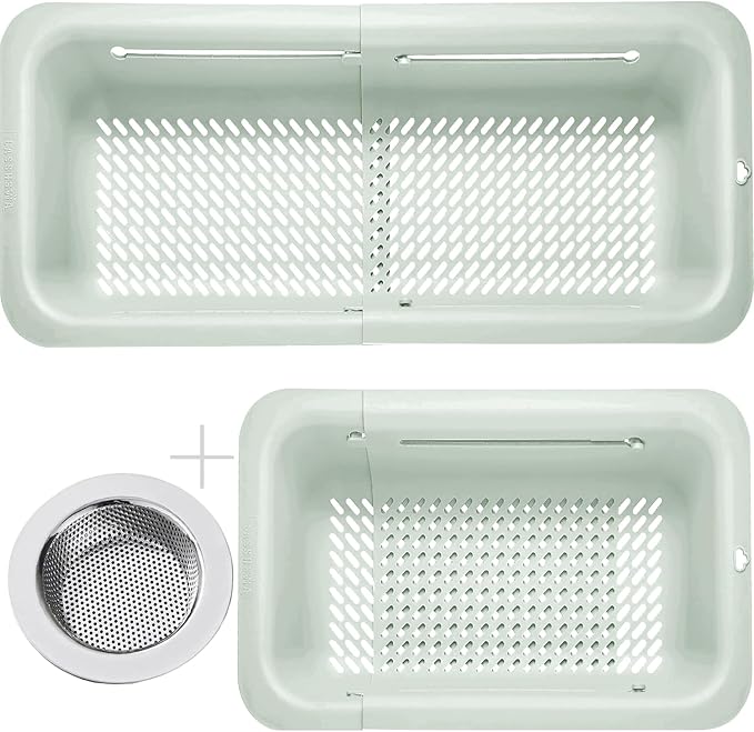 LASSHSWA Collapsible Colander and Strainer for Kitchen, Over the Sink Strainer Basket for Kitchen, Fruit Pasta Food Strainer Expandable Plastic Colander with A Sink Drain Strainer Stainless Steel