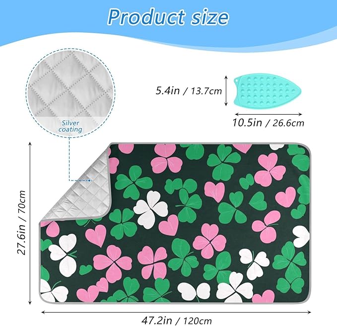Ironing Mat Portable Ironing Pad Ironing Blanket for Table Top Heat Resistance Double-Side Using Travel Large 47.2 x 27.6 Inch Foldable Lightweight Clover Hearts