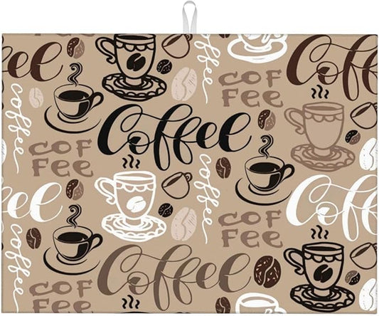 Brown Coffee Maker Beans Theme Microfiber Absorbent Reversible Dish Drying Mat For Kitchen Counter Xl Large Pad 18 X 24 Inch