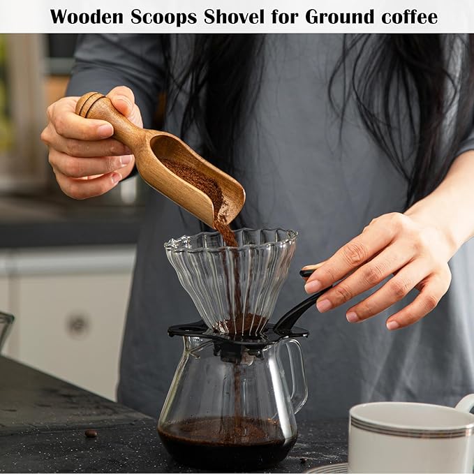 Wooden Scoops for Canisters 4PCS Wooden Scoop for Jars 4.9″Med-size Acacia Measuring Spoon for Ground Coffee Scoops Shovel Kitchen Scooping for Powder Bath Salt Laundry Detergent Shove-Multipurpose