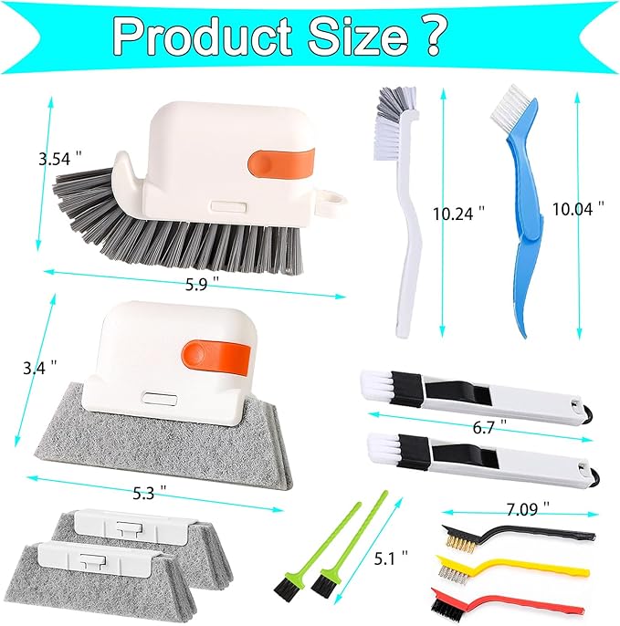 13pcs Window Groove Cleaning Brush Kit, Magic Window Track Cleaner, Crevice Cleaner Brush, Sliding Door Track Cleaner, Gap Cleaning Brush for Sill, Tile Lines, Sliding Door, Keyboard. Small Brush Set.