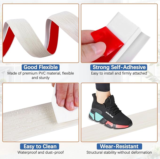 Vinyl Door Threshold Flooring Transition Strip Self Adhesive Carpet Edging Strip for Laminate Doorway Edge Threshold from 2/5" to 3/5" (Beige Wood Grain, 3.3 Ft)