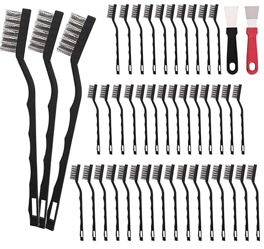 40 Pcs Mini Wire Brush Stainless Steel Brush Set, Curved Handle Masonry Brush Wire Brush for Cleaning Welding Slag and Rust