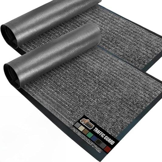 GORILLA GRIP Traffic Guard Door Mat, 2 Pack, Heavy Duty Waterproof Doormat, Commercial Office Space Welcome Mats, Stain and Fade Resistant, Low Profile, Strong Rubber Backing, 29x17, Gray