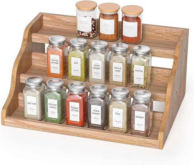 Tiered Spice Rack Organizer for Cabinet, Wooden Spice Rack for Countertop, Spice Shelf organizer Spice Organization for Cabinet