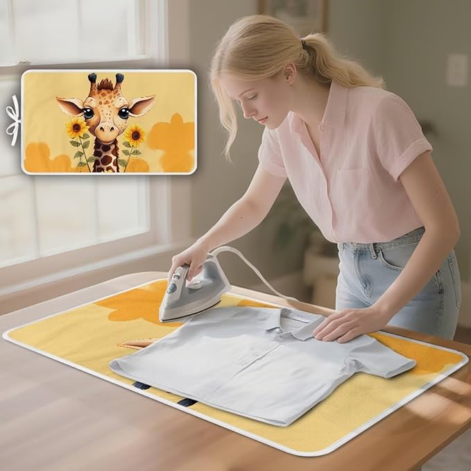 Funny Ironing Mat Portable Giraffe Ironing Pad for Steam Pressing on Tabletop or Bed,Heat Resistant Portable Quilting & Travel Blanket Ironing Board Alternative Cover