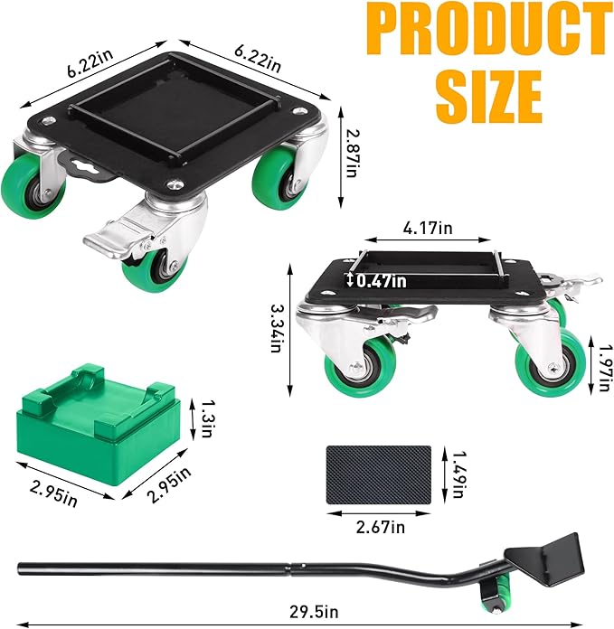 Furniture Movers with 4 Wheels,Heavy Duty Furniture Lift Mover Tool Set with 2000 lbs Load Capacity, Easy Sliders Dolly with Removable Side Guards&Brake, for Moving Appliance,Sofa etc