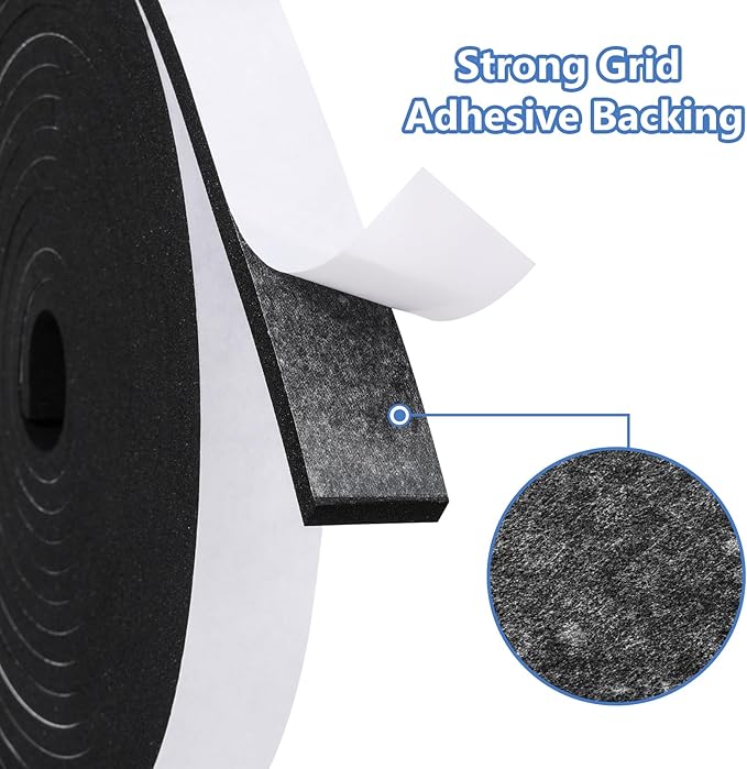 Weather Stripping Door Seal Strip- 1/2 Inch X 1/2 Inch X 10Feet, Strong Adhesive, Lightproof, Soundproof, Weatherproof Foam Tape Insulation for Sliding Door, Front Door Frame, Windows- Black