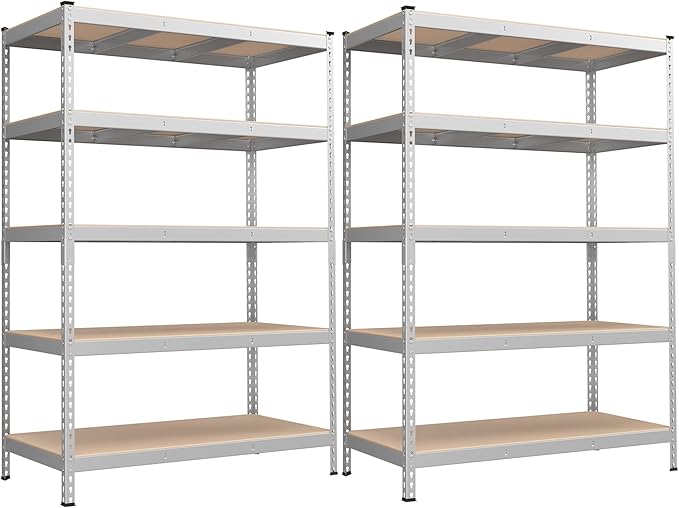 SONGMICS 5-Tier Storage Shelves, Load 2310 lb, Set of 2 Garage Storage, Boltless Assembly, Adjustable Shelving Unit, 23.6 x 47.2 x 70.9 Inches, for Study Shed Basement, Silver UGLR600E02