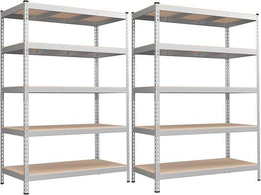 SONGMICS 5-Tier Storage Shelves, Load 2310 lb, Set of 2 Garage Storage, Boltless Assembly, Adjustable Shelving Unit, 23.6 x 47.2 x 70.9 Inches, for Study Shed Basement, Silver UGLR600E02