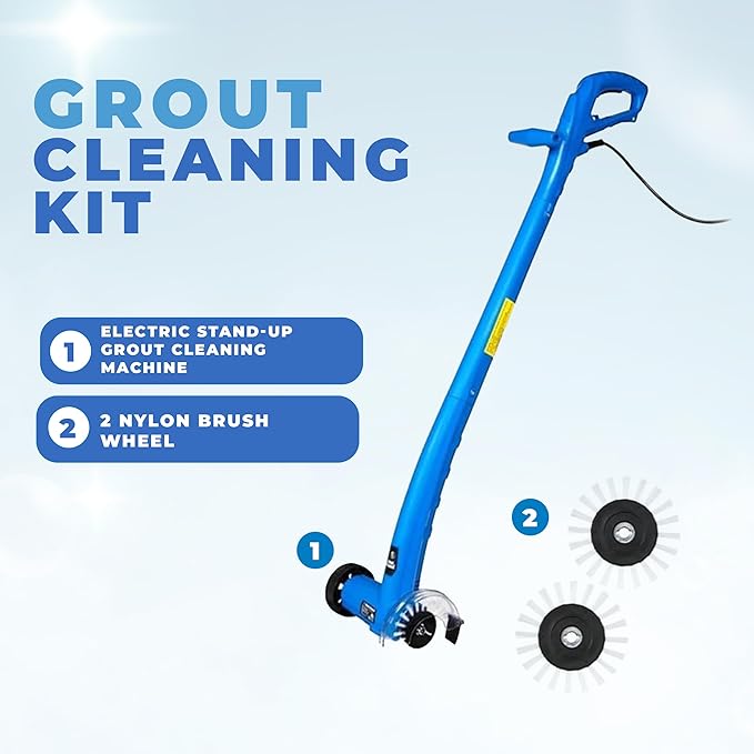 Electric Stand-Up Grout Cleaning Machine – Compact Lightweight Floor Scrubber for Tile, Bathroom & Kitchen Grout Lines | Easy-to-Use Deep Cleaner for Ceramic & Porcelain Tile Floors (Small)