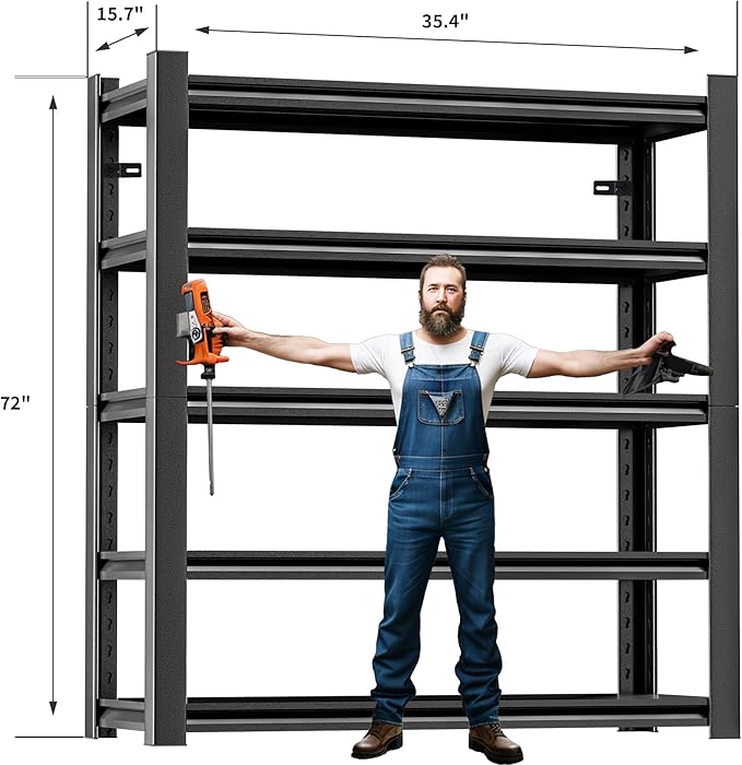 Garage Shelves - 4 Adjustable 5-Tier Metal Shelving Units, Heavy Duty for Rack & Industrial Use