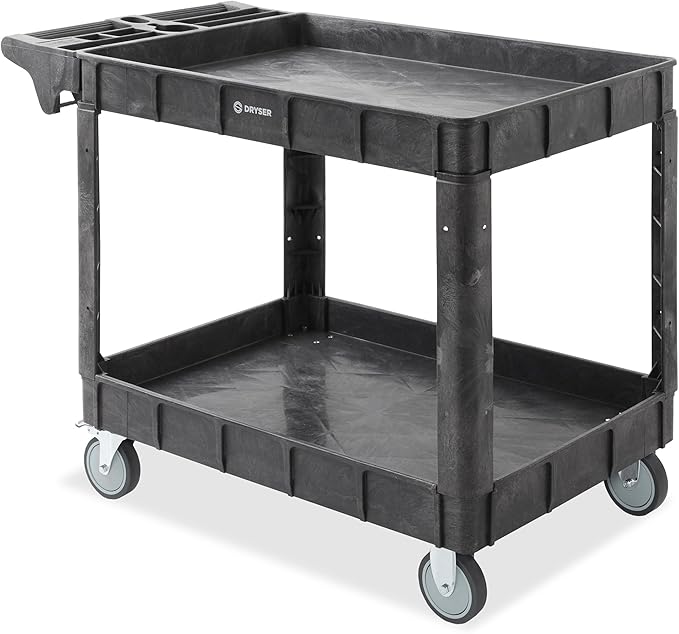 Dryser Utility Cart with Wheels, 46" x 25" Heavy Duty 550 lb. Capacity with Shelves - 2 Tier Rolling Cart with Two 5" Swivel Casters for Warehouse, Garage, Cleaning