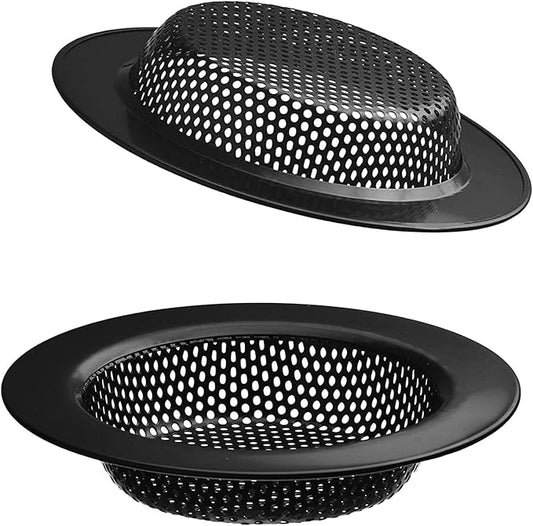 2 Pcs Black Stainless Steel Mesh Sink Drain Strainer, 2.16" Top/1.29" Kitchen Filter Trap Basket,Large Food Catch for Bathroom Bathtub Wash basin Floor drain balcony RV Drain Hole Electroplated Coatin
