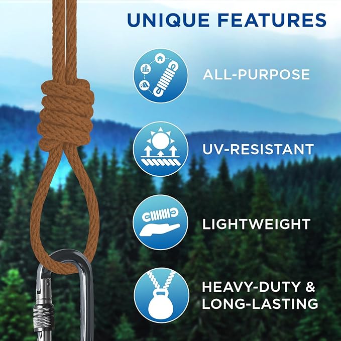 TECEUM Cotton Rope 3/16” (5 mm) – 50 FT – Strong All-Purpose Braided Rope – Natural Cotton – for Crafting, Сamping, Clothes Line, DIY, Indoor & Outdoor Use – Ochre