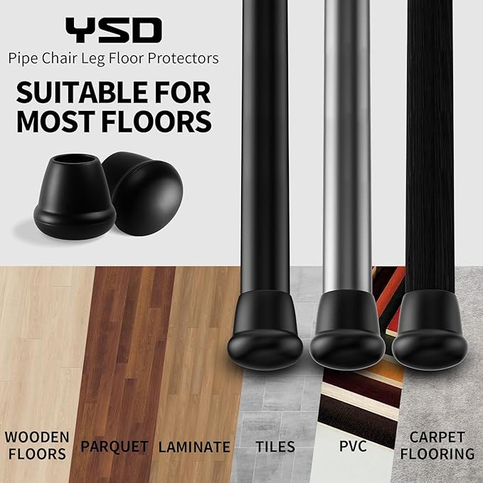 0.75 Inch Heavy Duty Rubber Chair Leg Caps - 24 PCS Non-Slip Furniture Floor Protectors with Metal Inserts for Wood, Tile, Carpet - Fits Chairs,Stools,Bar Stools