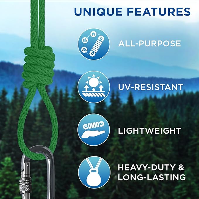TECEUM Cotton Rope 3/16” (5 mm) – 100 FT – Strong All-Purpose Braided Rope – Natural Cotton – for Crafting, Сamping, Clothes Line, DIY, Indoor & Outdoor Use – Green