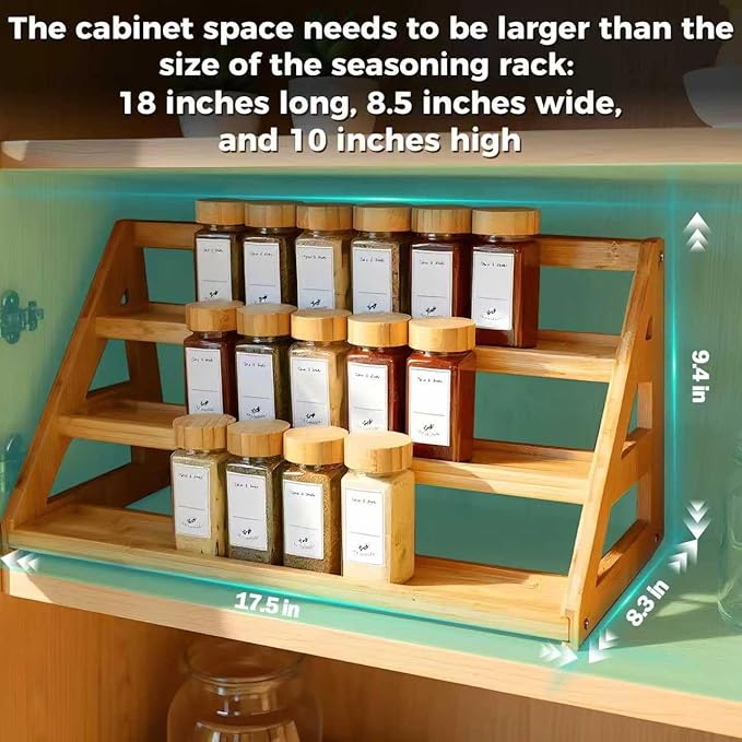 Bamboo Tiered Spice Rack, for Countertop Spice Organizer for Pantry Spice Shelf Organizer Kitchen Spices Rack，Cabinet spice rack，Cabinet seasoning rack