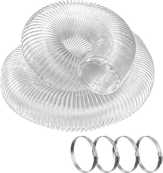 Hon&Guan 4" x 20' Dust Collection Hose, Flexible Clear Odorless PVC Dust Collector Hose with Carbon Steel Wire, Puncture Resistant Dust Hoses for Woodworking Dust Collecting System