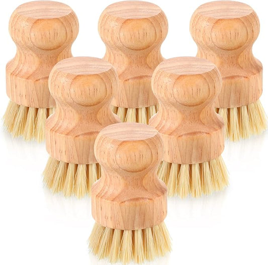 Nuenen 60 Packs Bamboo Dish Scrub Brushes Wooden Scrubbers Set Kitchen Dishwashing Scrubber with Natural Sisal Bristles for Iron Pot Pan Sink