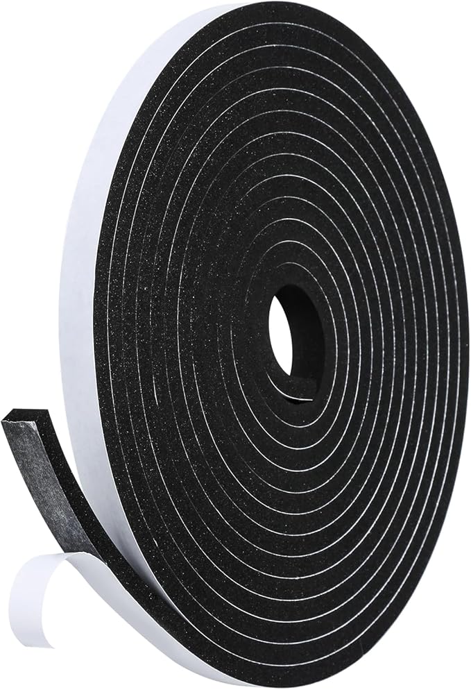Weather Stripping Door Seal Strip- 1/2 Inch X 1/4 Inch X 16Feet, Strong Adhesive, Lightproof, Soundproof, Weatherproof Foam Tape Insulation for Sliding Door, Front Door Frame, Windows- Black