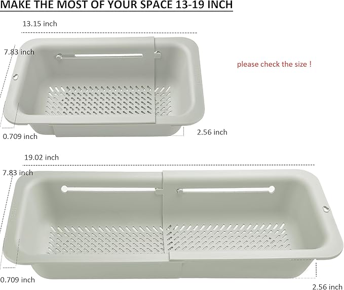LASSHSWA Collapsible Colander and Strainer for Kitchen, Over the Sink Strainer Basket for Kitchen, Fruit Pasta Food Strainer Expandable Plastic Colander with A Sink Drain Strainer Stainless Steel