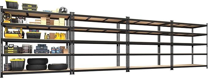 PrimeZone 4 Pack Heavy Duty Adjustable 5 Tier Garage Storage Shelves - 47" W x 18" D x 71" H, Metal Utility Rack Shelf Unit for Warehouse, Pantry, Closet, Kitchen, Black