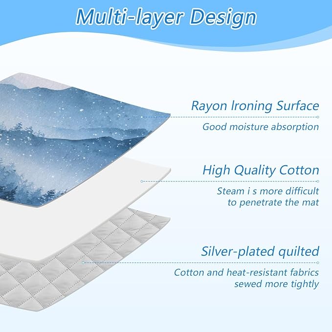 Ironing Mat Portable Ironing Pad Ironing Blanket for Table Top Heat Resistance Double-Side Using Travel Large 47.2 x 27.6 Inch Foldable Lightweight Watercolor Winter Mountain Blue
