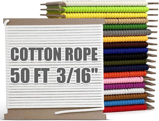 PerkHomy Cotton Rope 3/16" (5mm) 50 ft Multi Purpose Utility Diamond Braided Cord, Natural Cotton for Clothes Line Camping Crafting Flag Pole, White