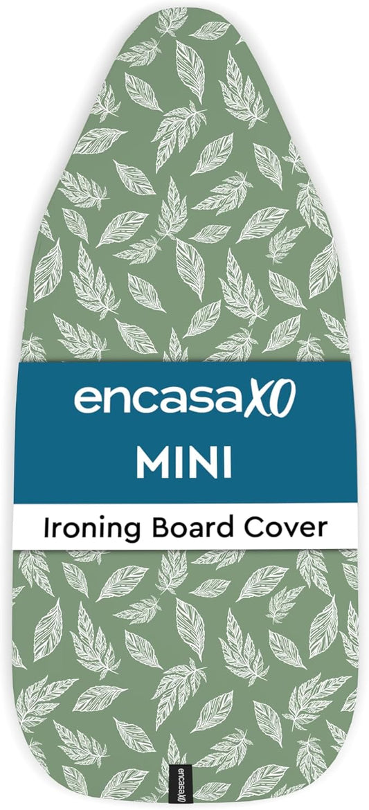 Encasa XO Ironing Board Cover and Pad 28"x12" - Thick 3mm Felt Padding, Drawstring Tightening & Lock, Easy Fit, Scorch & Stain Resistant, Fits Mini Ironing Board - Big Leaves Green