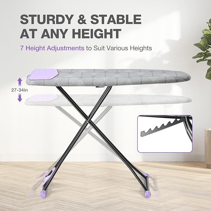 APEXCHASER Ironing Board with Iron Rest, Compact and Space Saver Iron Board, Extra Thick Cover, Height Adjustable, Wall Mount & Closet Hanger 13x43 Grey