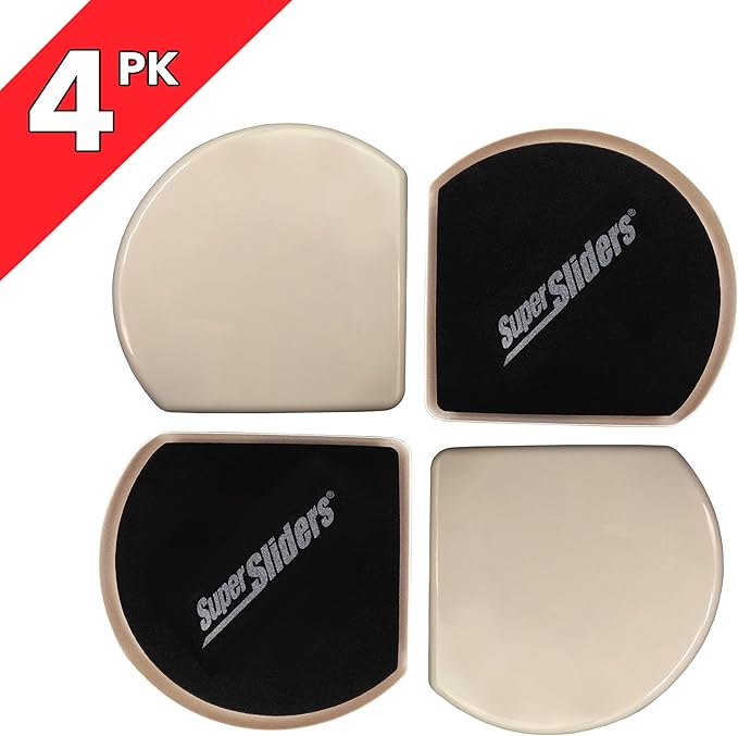 Super Sliders 7" Slide & Hide Reusable Furniture Sliders for Carpet - Effortless Moving and Surface Protection, Beige (4 Pack)