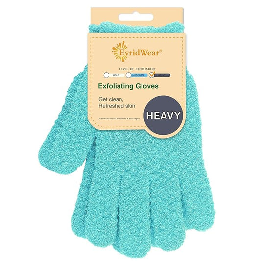 Evridwear Exfoliating Gloves for Shower, 100% Nylon Thick Soft Medium Heavy Bathing Gloves Dead Skin Remover Body Scrubber Smooth Skin with Hang Loop, Angel Blue