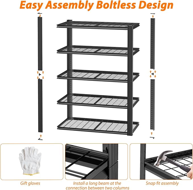 48" W Garage Shelving Heavy Duty,2800LBS Storage Shelves,5-Tier Adjustable Metal Shelving Utility Shelf Rack Garage Storage Organize for Storage Industrial, Warehouse, Basement