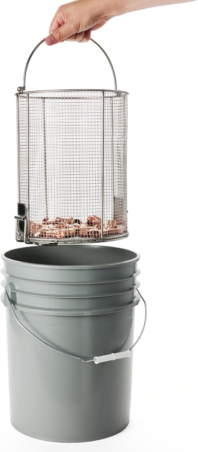 Dip N’ Drain – The Ultimate Stainless Steel Parts Cleaning Basket | Fits Any 5-Gallon Bucket, 1/4″ Mesh, Swing Handle (Bucket Included)