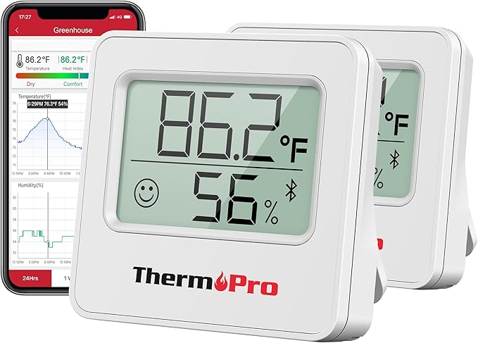 ThermoPro TP357 Digital Hygrometer Indoor Thermometer of 260FT, Bluetooth Humidity Meter with Smart App, Room Humidity Gauge with Humidity Sensor, 2-Year Data Storage and Export